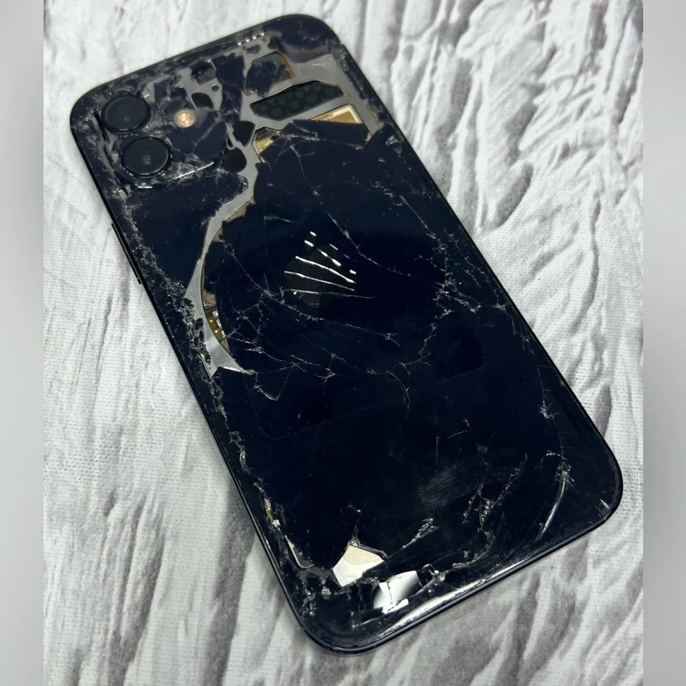 For Parts As-Is Apple iPhone 12 A2172 128GB Black - Broken Screen And Back